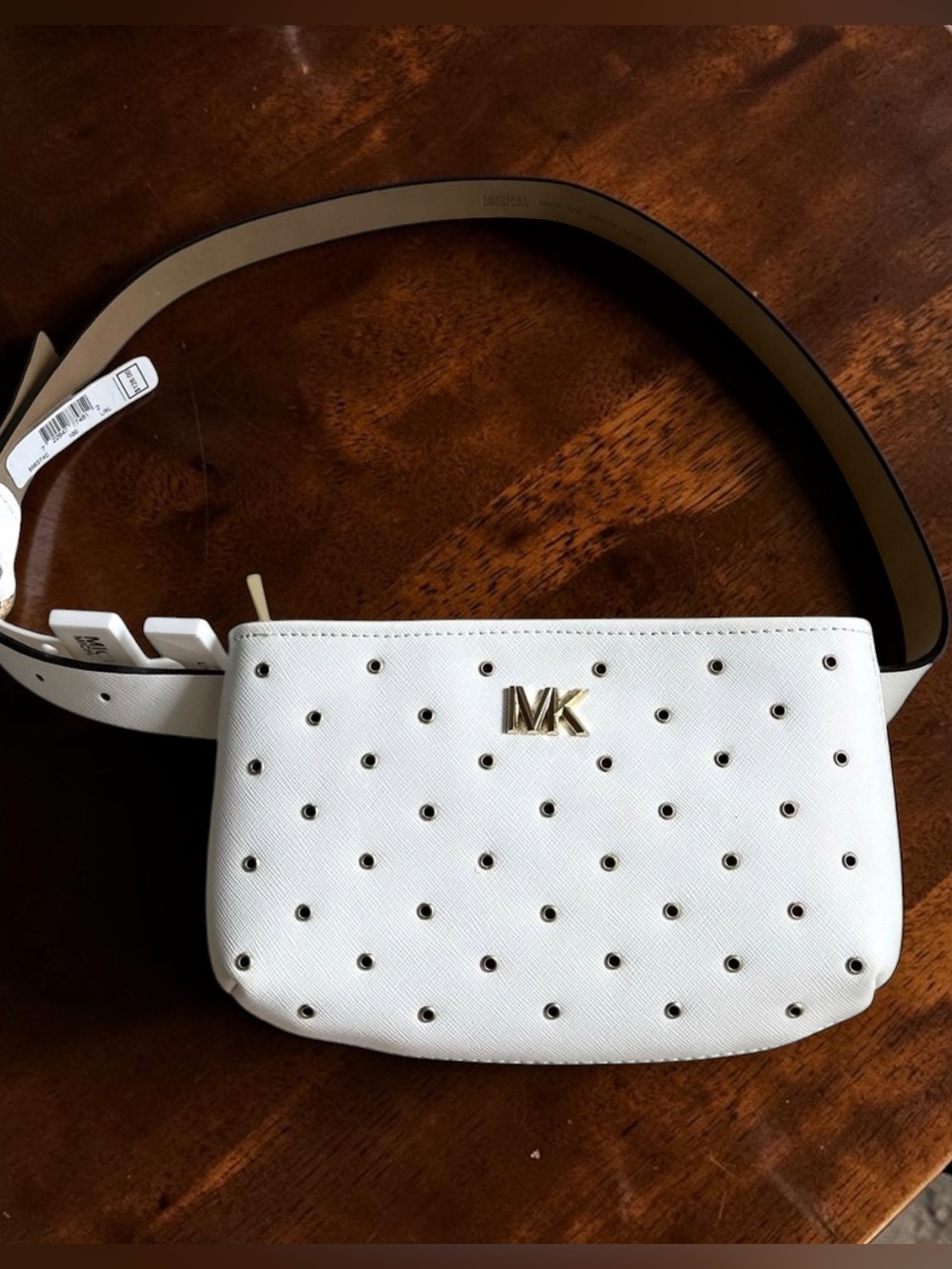 Michael Kors White Studded MK Crossbody Belt Bag
